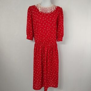 Vintage 80s Marla LTD Women's Red And White Dotted Midi Dress Size 16